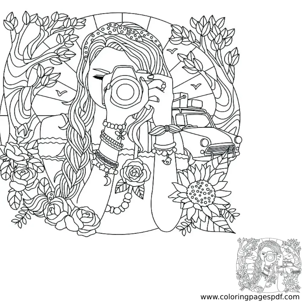 Coloring Page Of A Camerawoman Taking A Photo