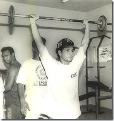 Sachin works out in the gym with his team mates