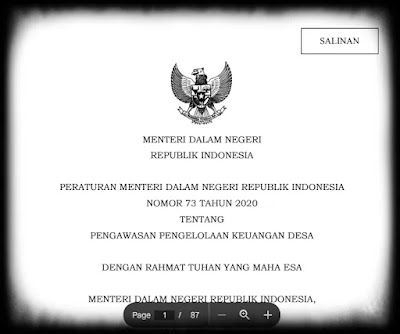 PERMENDAGRI NOMOR 73 TAHUN 2020 TENTANG PENGAWASAN PENGELOLAAN KEUANGAN DESA