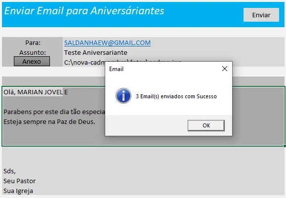 Configurar Outlook e Enviar E-mail Planilha cadastro de membros Grátis