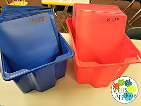 Keeping Organized with Two Half Day Classes. Color coded take home folders. | Apples to Applique