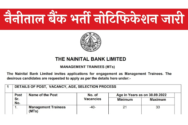 Nainital Bank Recruitment 2022 PO/MT Notification Released for 40 Posts Online Application