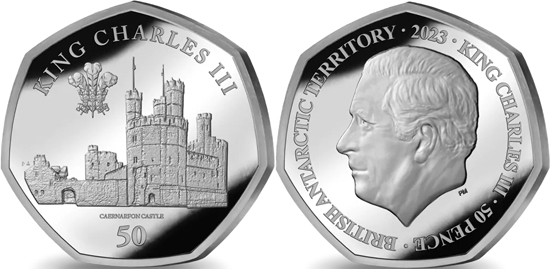 British Antarctic Territory 50 pence 2023 - 75th Birthday of HM King Charles III - Caernarfon Castle