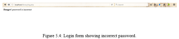 Figure 5.4: Login form showing incorrect password. Figure 5.4: Login form showing incorrect password.