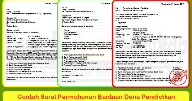 Contoh Surat Permohonan Bantuan Dana Pendidikan