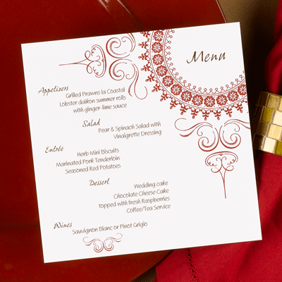 This menu card would be great for a Moroccan or Indian themed wedding