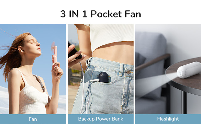 Rechargeable Small Pocket Fan With Power Bank Flashlight