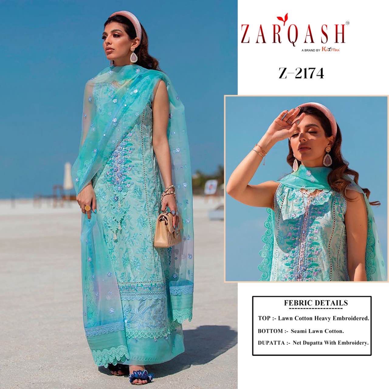 Zarqash Aziz Luxury Lawn Pakistani Suits Catalog Lowest Price