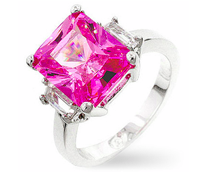 Silvertone Pink Emerald-cut Cubic Zirconia Ring
