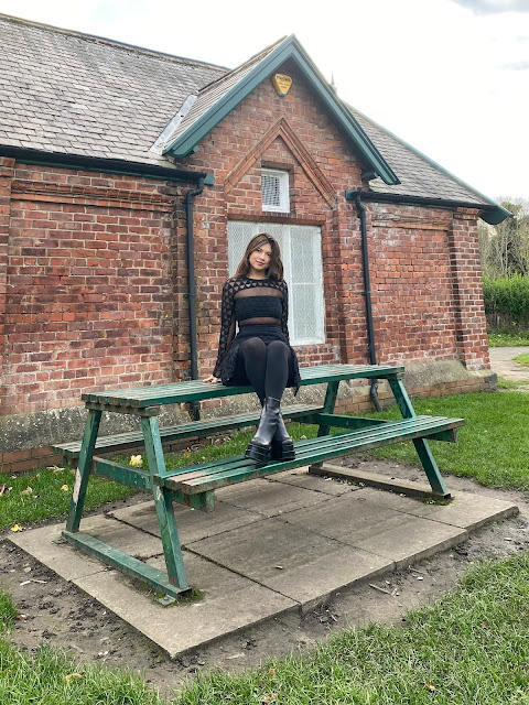 Kelly Fountain in Durham England wearing Elizabeth and James