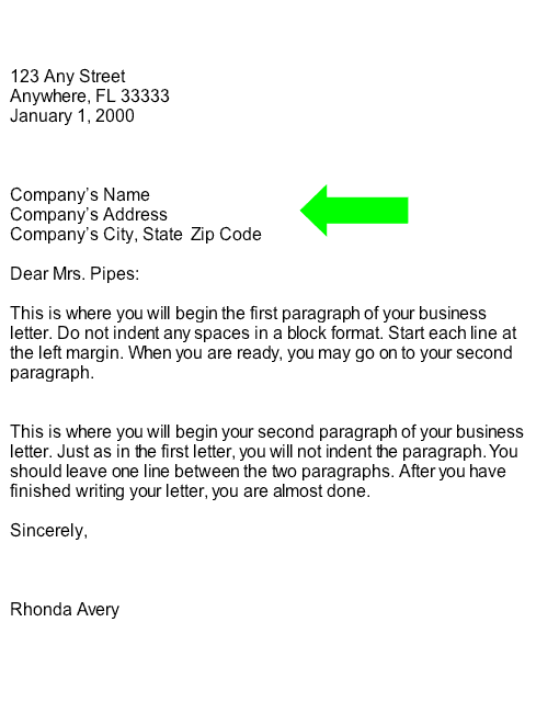 collection Inside Address of business Letter (Part of