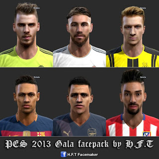 Faces: De Gea, Sergio Ramos, Reus, Neymar, Alexis Sanchez, Ferreira Carrasco, Pes 2013