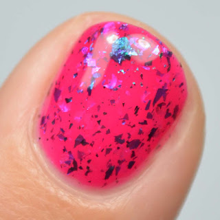 pink jelly nail polish with flakies