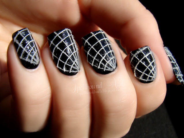 nails nailart nail art polish mani manicure Spellbound thread black white spider web spiderweb Halloween Nail-Aween Challenge