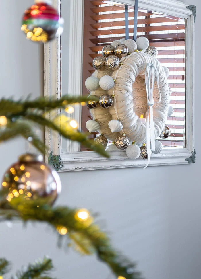 ornament wreath, mirror, shiny ball ornaments