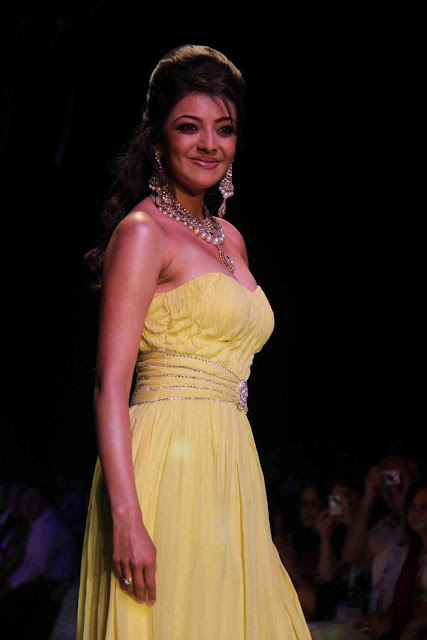 South Indian Hot Actress Kajal Agarwal Stills in Yellow Dress