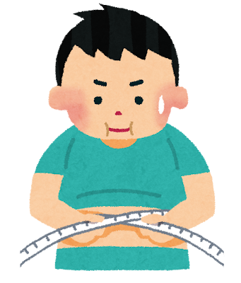 ウエストを測っている男性のイラスト（ビフォー）