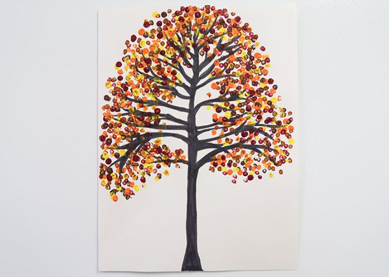Autumn tree art - q tip painting pointillism art for kids
