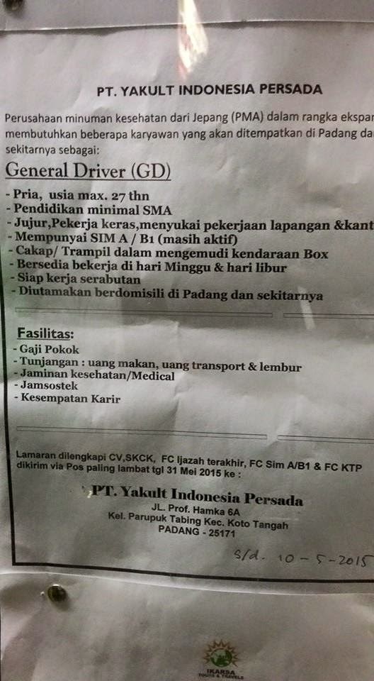 Lowongan Kerja Sumbar 8 mei 2015