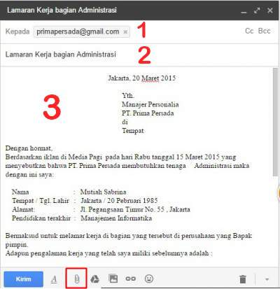 Contoh Surat Lamaran Kerja Via Email Secara Resmi yang 