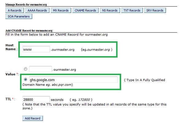 Create CNAME record in DNS management