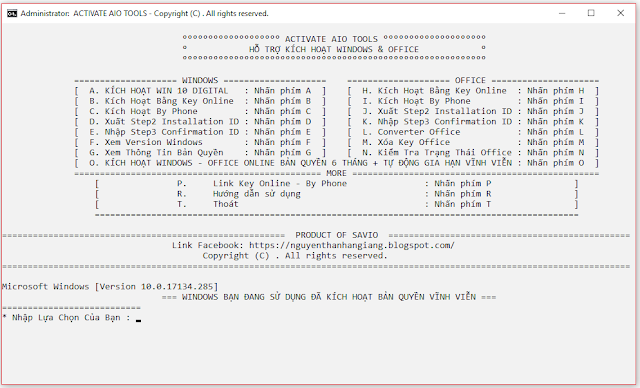 Chia sẻ Activate AIO Tools, công cụ giúp kích hoạt win 10 và các phiên bản Offic