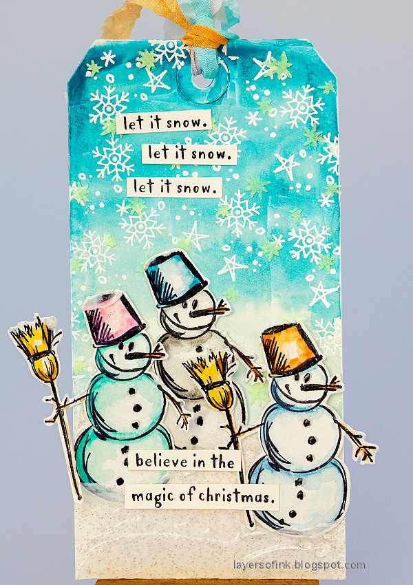 Layers of ink - Snowmen Mixed Media Tag Tutorial by Anna-Karin Evaldsson.