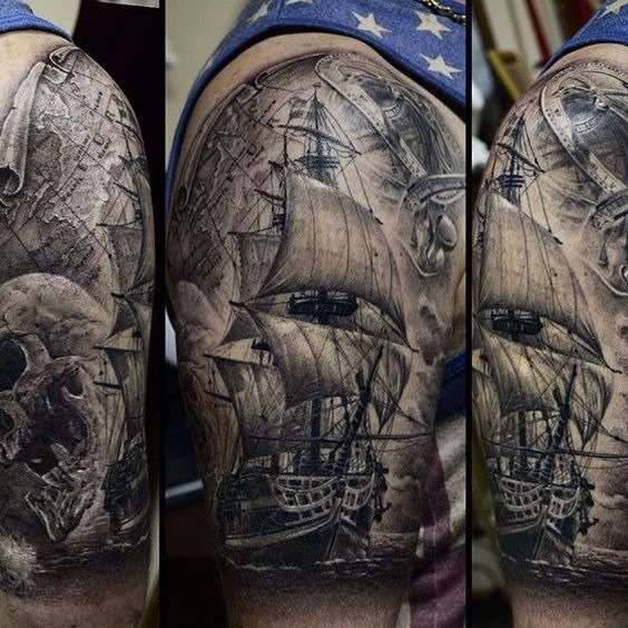 detalhada_navio_braço_de_tatuagem