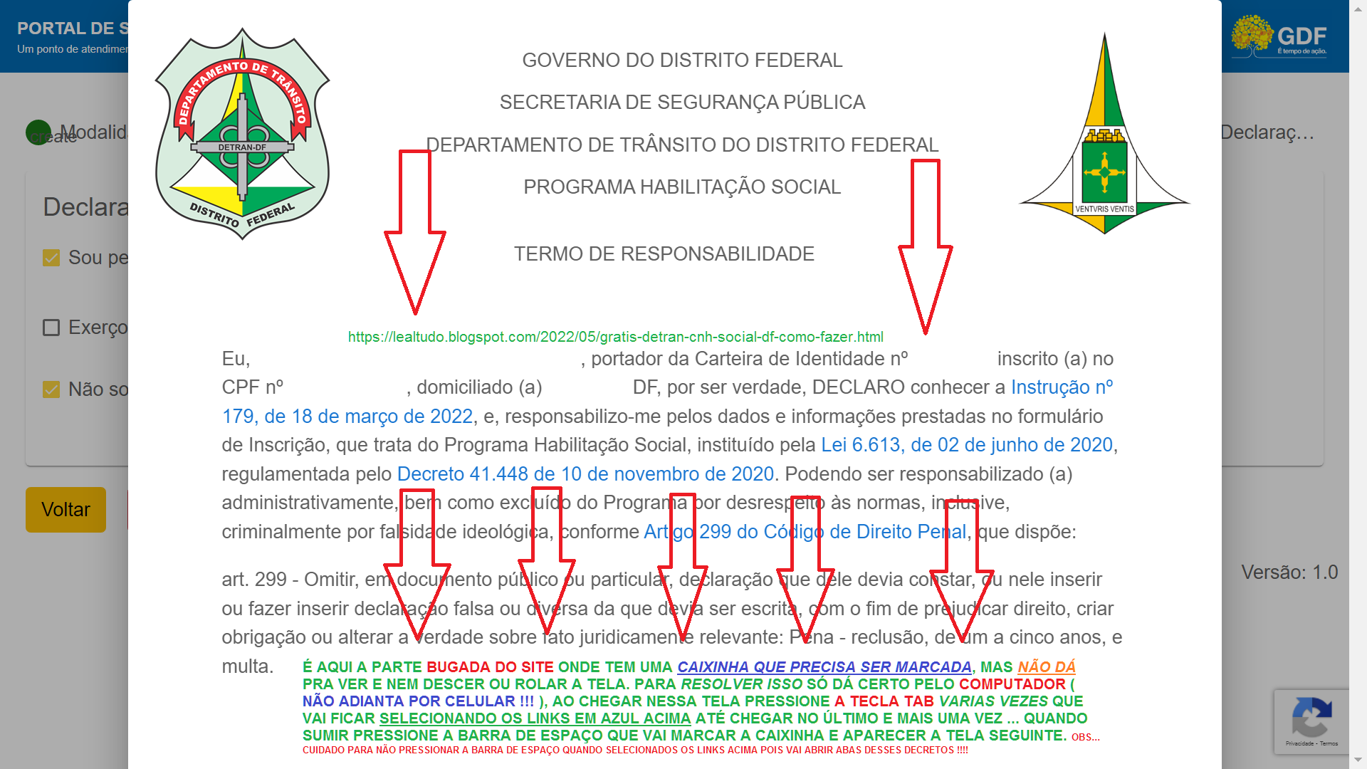 PASSO FINAL - TERMO RESPONSABILIDADE LI E ACEITO CNH SOCIAL DETRAN DF