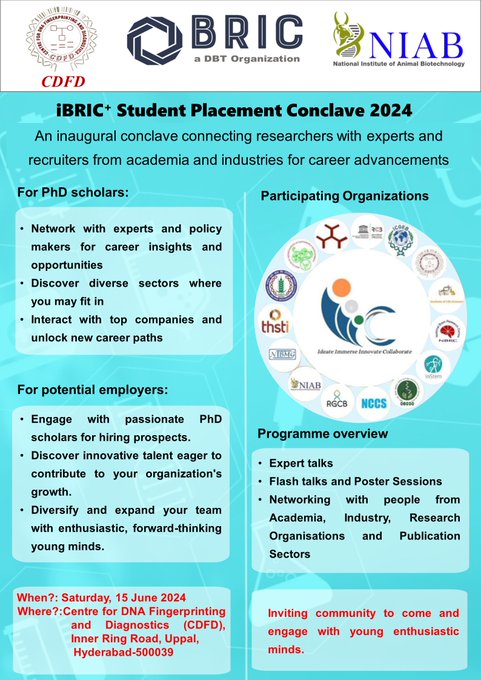 iBRIC+ Student Placement Conclave 2024 @ CDFD, Hyderabad 