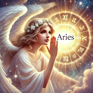 "An angel whispering divine encouragement, reminding Aries to stay positive, trust their instincts, and take bold action."