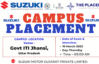 Suzuki Motor Gujarat Private Limited Recruitment 2023 -ITI Jobs Campus Placement Drive at Govt ITI Nagari-Sihava, Govt ITI Baloda, Chhattisgarh &  Govt ITI Jhansi, Uttar Pradesh