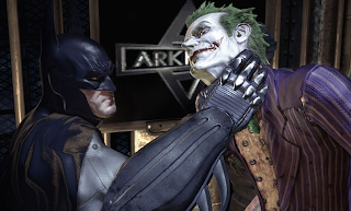batman with joker by the throat in video game still