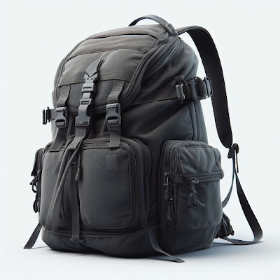 Image of a black backpack that a sales rep looking at.