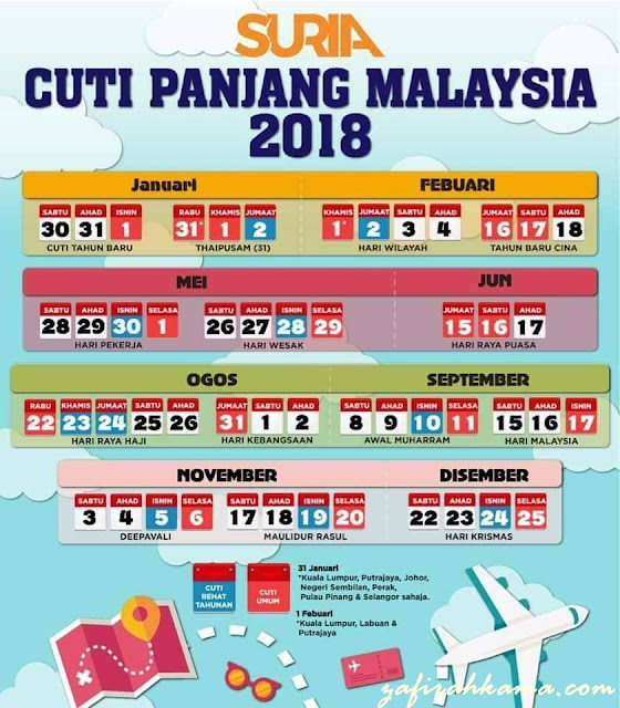 cuti-cuti malaysia, cuti sekolah malaysia, takwim 2018, rancang percutian keluarga, public holidays, school holidays, plan your holidays,