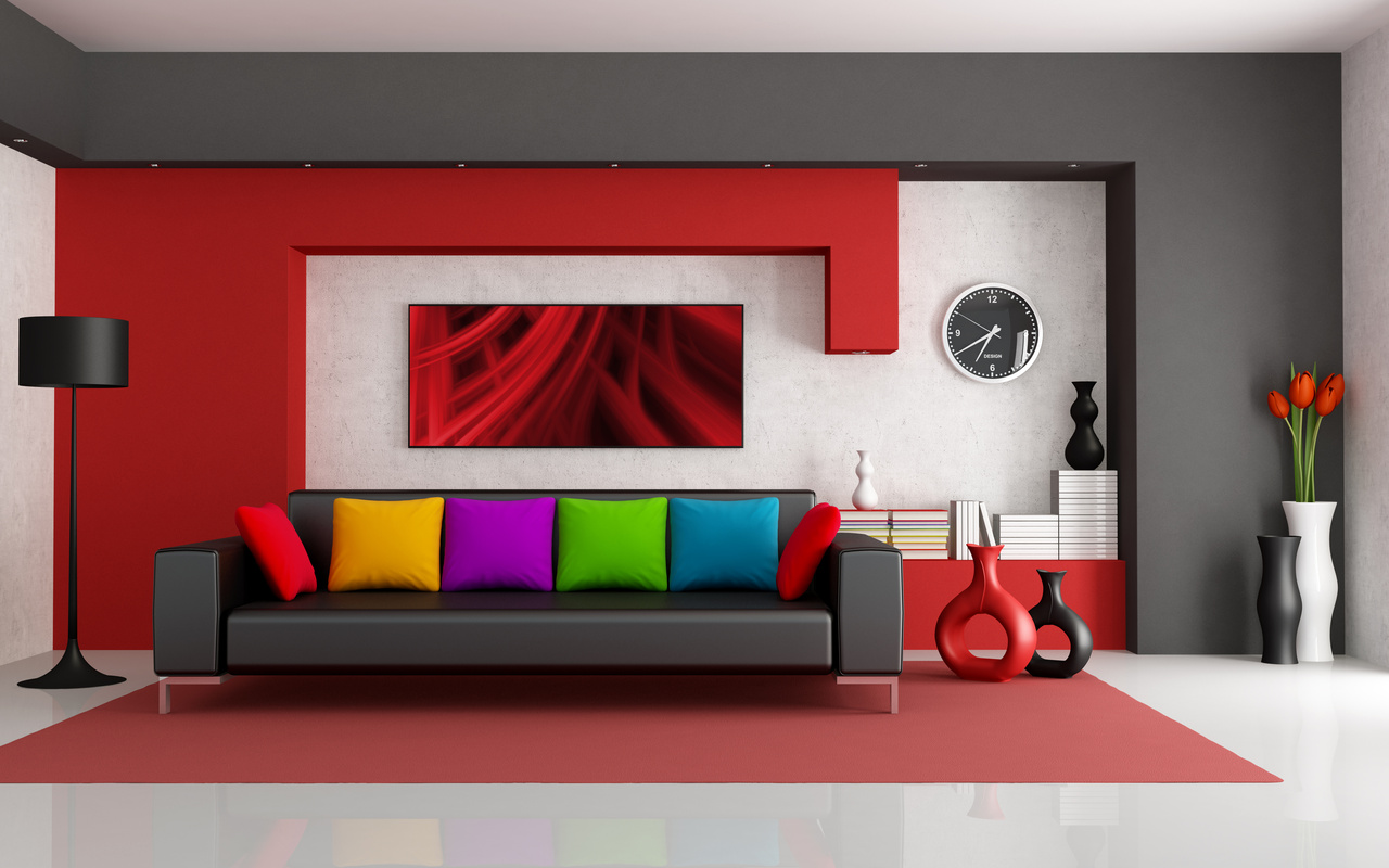 Desktop Wallpaper 3D Interior Design Leather Sofa And Colorful