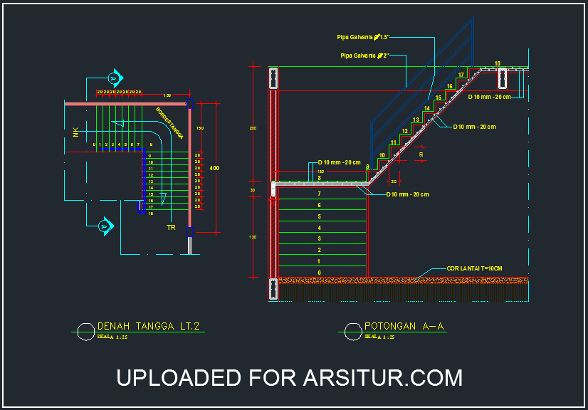 Detail Tangga Bentuk L Contoh Gambar AutoCad 