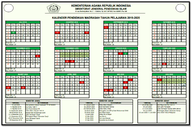 Kalender Pendidikan(Kaldik) Madrasah Tahun Pelajaran 2020/2021 