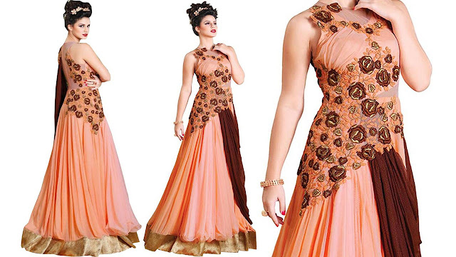 indara Net Embroidered Semi-stitched Gown