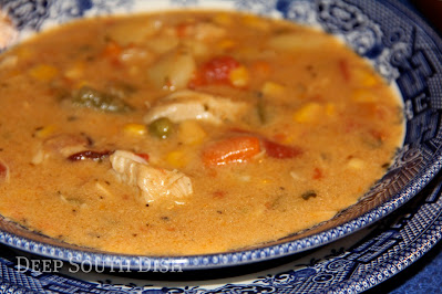 A good hearty, southern chicken stew, made from a stewed chicken, fresh potatoes and your choice of veggie add-ins.