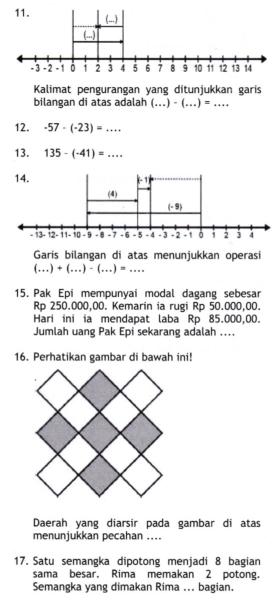 Contoh Soal UTS 2 Matematika Kelas 4 SD/MI genap Terbaru