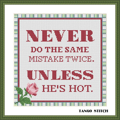 Never do the same mistake funny romantic cross stitch pattern