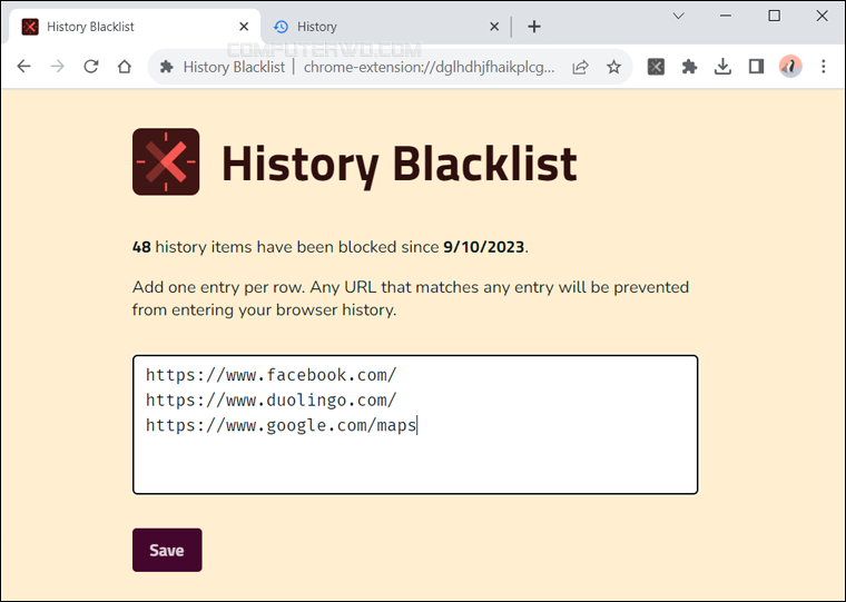 استخدام إضافة History Blacklist