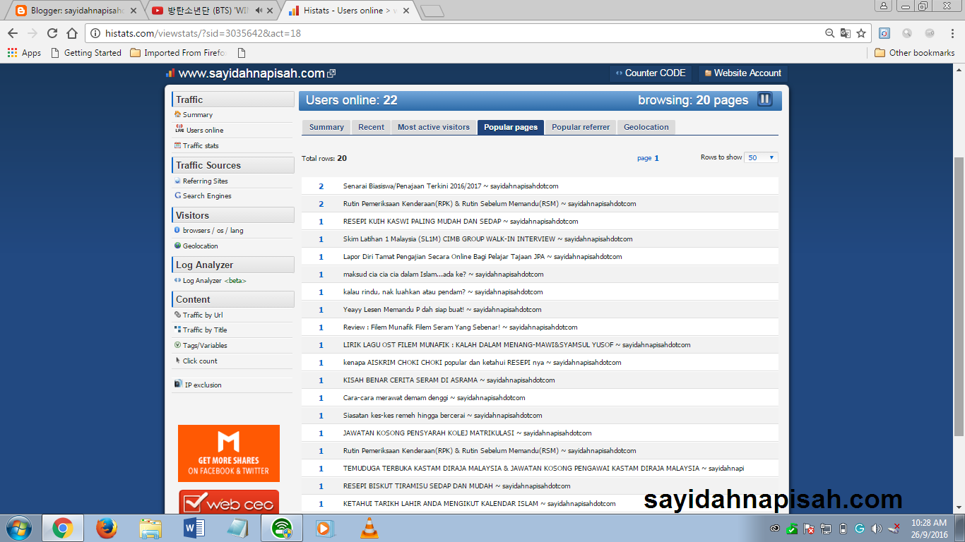 cara tengok trafik statistik blog dengan tepat