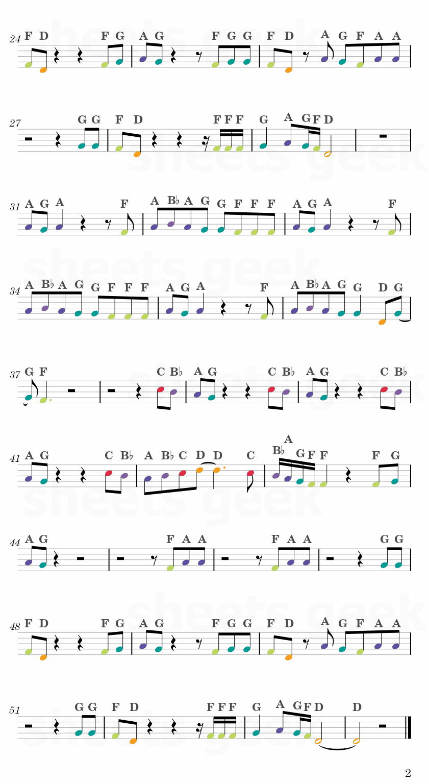 Redbone by Childish Gambino Easy Sheet Music Free for piano, keyboard, flute, violin, sax, cello page 2