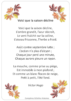 Voici que la saison décline de Victor Hugo, Paroles du poème sur l'automne pour les enfants - Sélection de Poésie, Chansons et Comptines pour enfant - Par Comptines et Belles Histoires