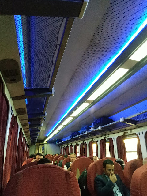 Cairo to Alexandria by train, within the first class compartment. Might be a good idea to bring a jacket or similar, Airconditioning was working at max.