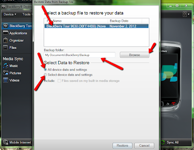restoring backup file to blackerry device