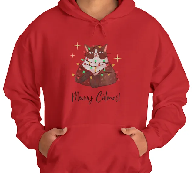 Unisex Heavy Meow Catmas Fat Cat Christmas Blend™ Hooded Sweatshirt
