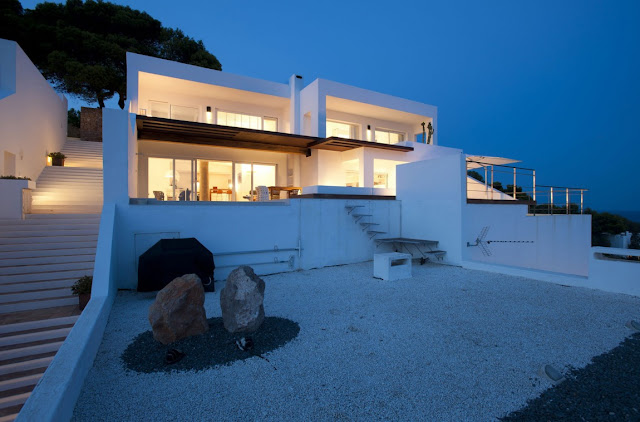 Modern home at dusk 